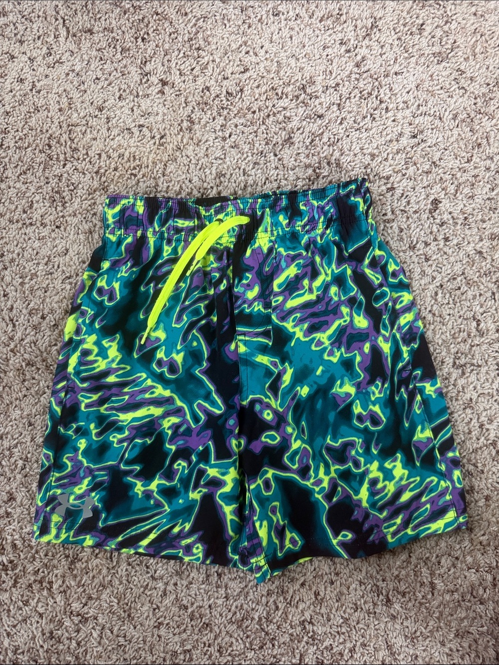 Under Armour Boy's Neon Abstract Print Swim Shorts - Green